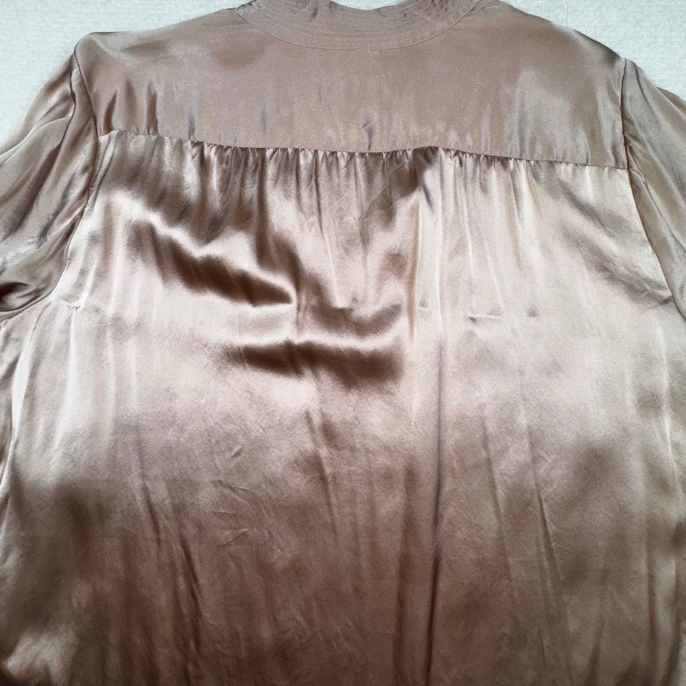 L'AGENCE Blouse Women XXL Rose Gold 100% Silk Band Collar Hidden Button Down - Picture 6 of 6